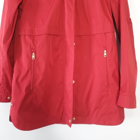 Cole Haan Packable Hooded Rain Jacket Women Red XS Back Bow Long Coat Valentines - Picture 6 of 15